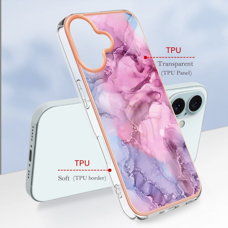 For iPhone 16 Plus Electroplating Marble Dual-side IMD Phone Case(Pink 013) by buy2fix