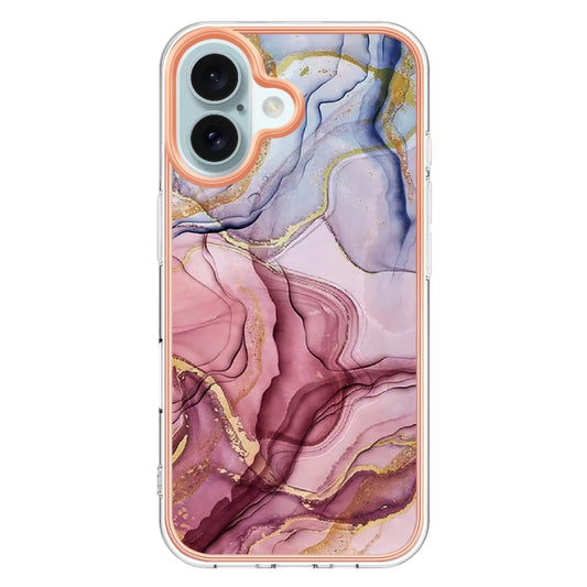 For iPhone 16 Plus Electroplating Marble Dual-side IMD Phone Case(Rose Red 014) by buy2fix