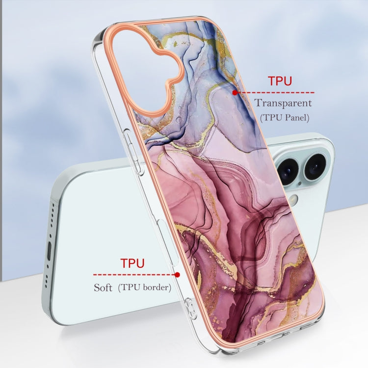 For iPhone 16 Plus Electroplating Marble Dual-side IMD Phone Case(Rose Red 014) by buy2fix