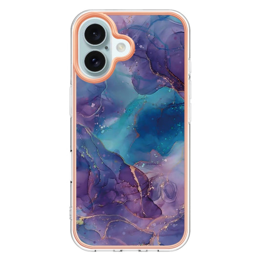 For iPhone 16 Electroplating Marble Dual-side IMD Phone Case(Purple 016) by buy2fix