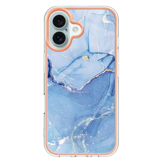 For iPhone 16 Electroplating Marble Dual-side IMD Phone Case(Blue 018) by buy2fix