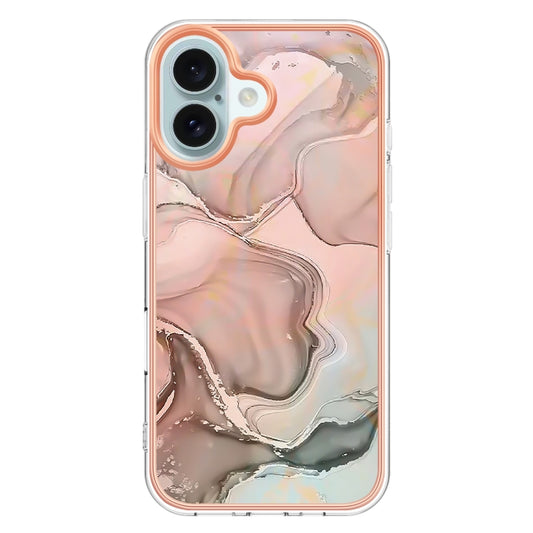 For iPhone 16 Electroplating Marble Dual-side IMD Phone Case(Rose Gold 015) by buy2fix