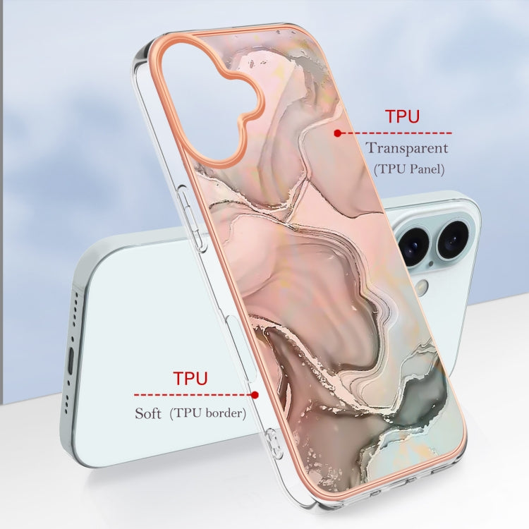 For iPhone 16 Electroplating Marble Dual-side IMD Phone Case(Rose Gold 015) by buy2fix
