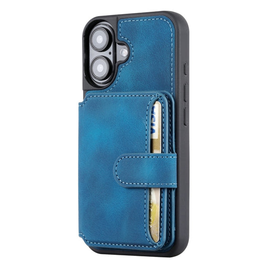 For iPhone 16 Skin Feel Dream RFID Anti-theft PU Card Bag Phone Case(Peacock Blue) by buy2fix