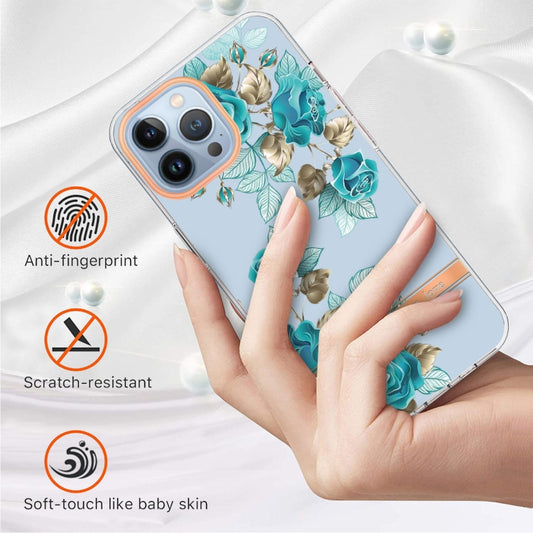 For iPhone 16 Pro Max Flowers and Plants Series IMD TPU Phone Case(Blue Rose) by buy2fix