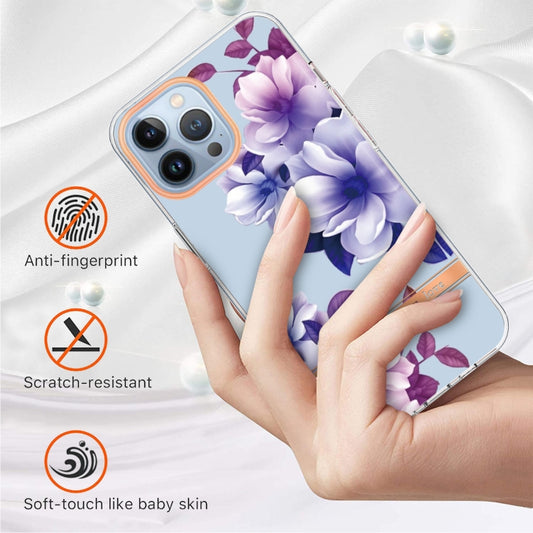For iPhone 16 Pro Max Flowers and Plants Series IMD TPU Phone Case(Purple Begonia) by buy2fix