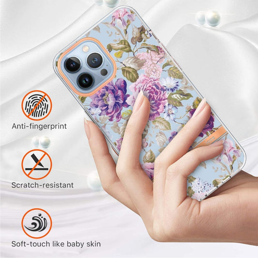 For iPhone 16 Pro Max Flowers and Plants Series IMD TPU Phone Case(Purple Peony) by buy2fix