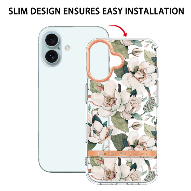 For iPhone 16 Plus Flowers and Plants Series IMD TPU Phone Case(Green Gardenia) by buy2fix