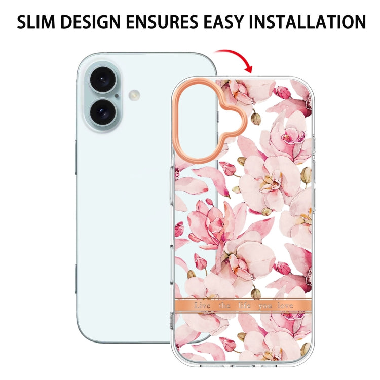 For iPhone 16 Plus Flowers and Plants Series IMD TPU Phone Case(Pink Gardenia) by buy2fix