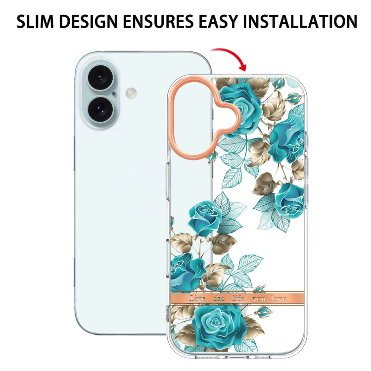 For iPhone 16 Flowers and Plants Series IMD TPU Phone Case(Blue Rose) by buy2fix