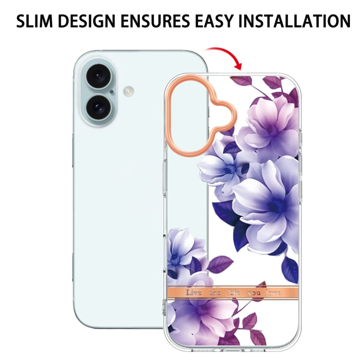 For iPhone 16 Flowers and Plants Series IMD TPU Phone Case(Purple Begonia) by buy2fix