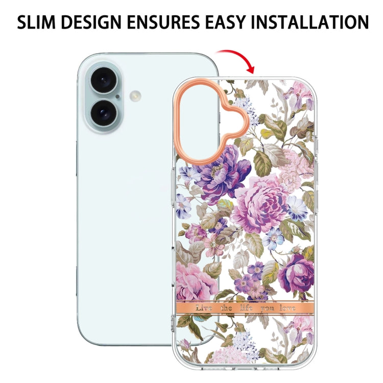For iPhone 16 Flowers and Plants Series IMD TPU Phone Case(Purple Peony) by buy2fix