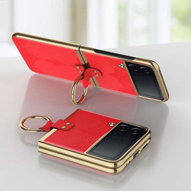 For Samsung Galaxy Z Flip4 Electroplated Embossed Leather Phone Case with Ring(Pink) - Galaxy Z Flip4 5G Cases by buy2fix | Online Shopping UK | buy2fix