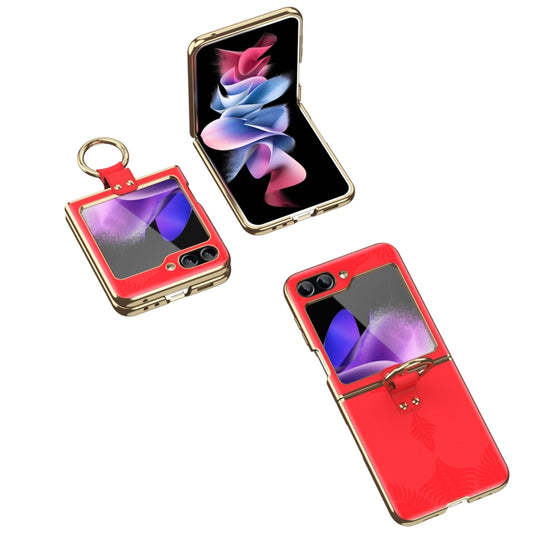 For Samsung Galaxy Z Flip6 / Flip7 FE Electroplated Embossed Leather Phone Case with Ring(Red) - Galaxy Z Flip6 5G Cases by buy2fix | Online Shopping UK | buy2fix