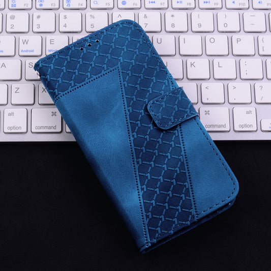 For iPhone 16 Seven-shaped Embossed Leather Phone Case(Blue) by buy2fix