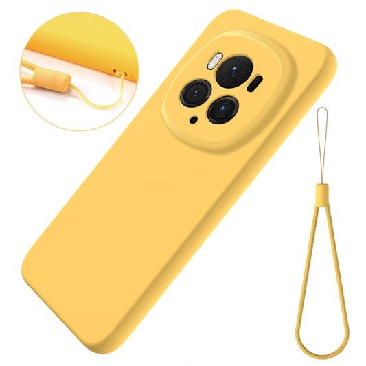 For Honor Magic6 Pro Solid Color Liquid Silicone Dropproof Full Coverage Phone Case(Yellow) by buy2fix
