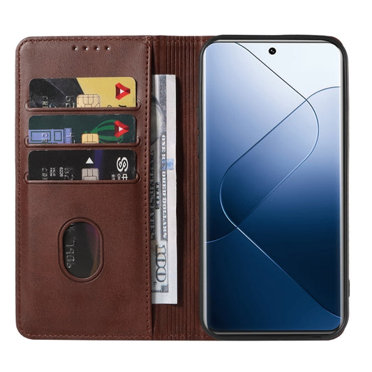 For Xiaomi 14 Pro Magnetic Closure Leather Phone Case(Brown) by buy2fix