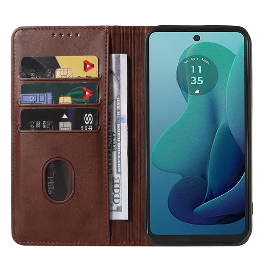 For Motorola Moto G 5G 2024 Magnetic Closure Leather Phone Case(Brown) by buy2fix