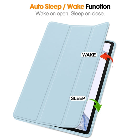 For Samsung Galaxy Tab S9 3-Fold Pure Color TPU Smart Leather Tablet Case with Pen Slot(Light Blue) by buy2fix