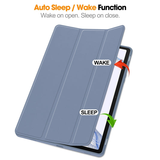 For Samsung Galaxy Tab S9 3-Fold Pure Color TPU Smart Leather Tablet Case with Pen Slot(Lavender) by buy2fix