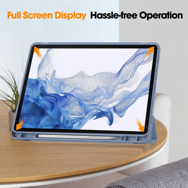 For Samsung Galaxy Tab S9 3-Fold Pure Color TPU Smart Leather Tablet Case with Pen Slot(Lavender) by buy2fix