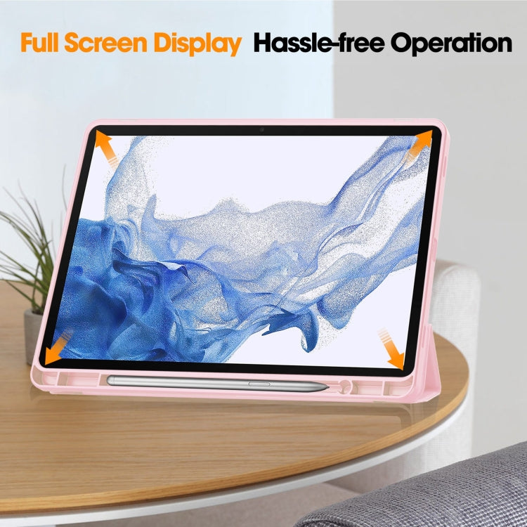 For Samsung Galaxy Tab S9 3-Fold Pure Color TPU Smart Leather Tablet Case with Pen Slot(Pink) by buy2fix
