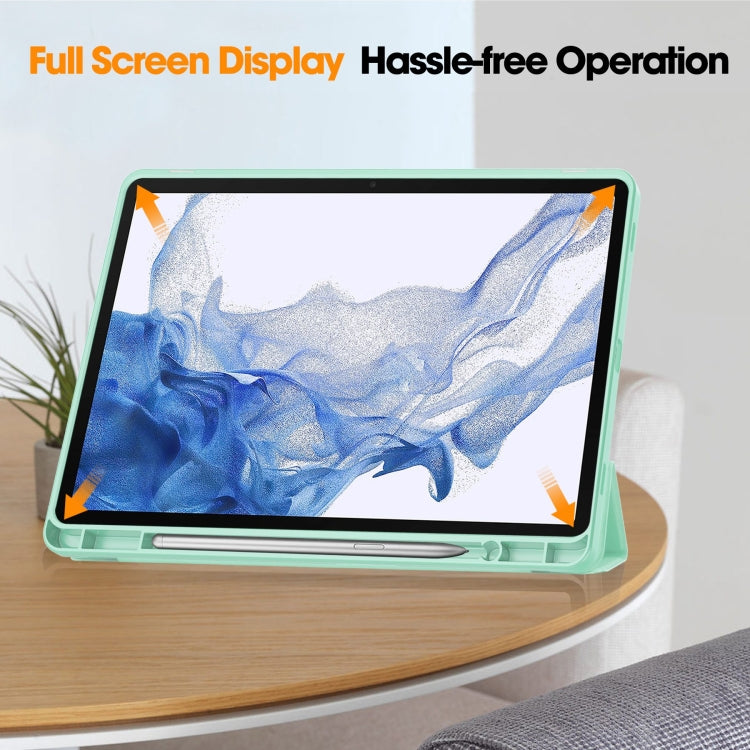 For Samsung Galaxy Tab S9 3-Fold Pure Color TPU Smart Leather Tablet Case with Pen Slot(Mint Green) by buy2fix