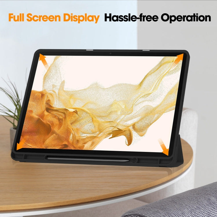 For Samsung Galaxy Tab S9+ 3-Fold Pure Color TPU Smart Leather Tablet Case with Pen Slot(Black) by buy2fix