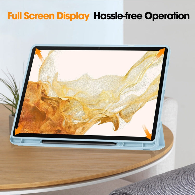 For Samsung Galaxy Tab S9+ 3-Fold Pure Color TPU Smart Leather Tablet Case with Pen Slot(Light Blue) by buy2fix