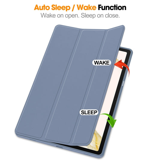 For Samsung Galaxy Tab S9+ 3-Fold Pure Color TPU Smart Leather Tablet Case with Pen Slot(Lavender) by buy2fix