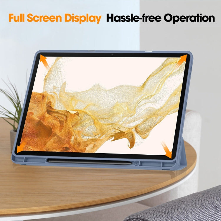 For Samsung Galaxy Tab S9+ 3-Fold Pure Color TPU Smart Leather Tablet Case with Pen Slot(Lavender) by buy2fix