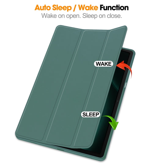For Samsung Galaxy Tab S9 FE+ / S10+ 3-Fold Pure Color TPU Smart Leather Tablet Case with Pen Slot(Dark Green) by buy2fix