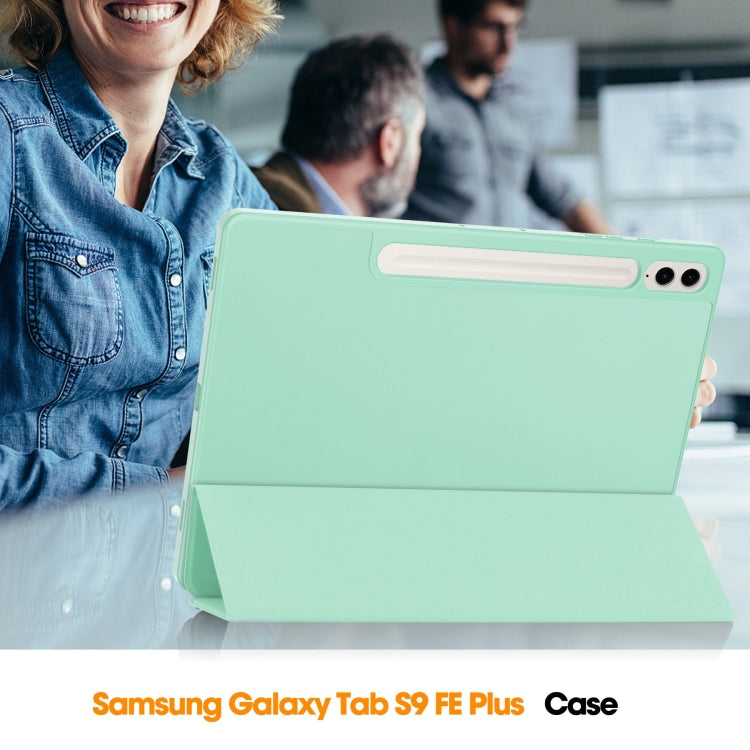 For Samsung Galaxy Tab S9 FE+ / S10+ 3-Fold Pure Color TPU Smart Leather Tablet Case with Pen Slot(Mint Green) by buy2fix