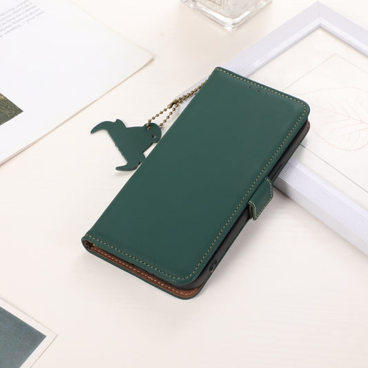 For Motorola Moto G64 5G Genuine Leather Magnetic RFID Leather Phone Case(Green) - Motorola Cases by buy2fix | Online Shopping UK | buy2fix