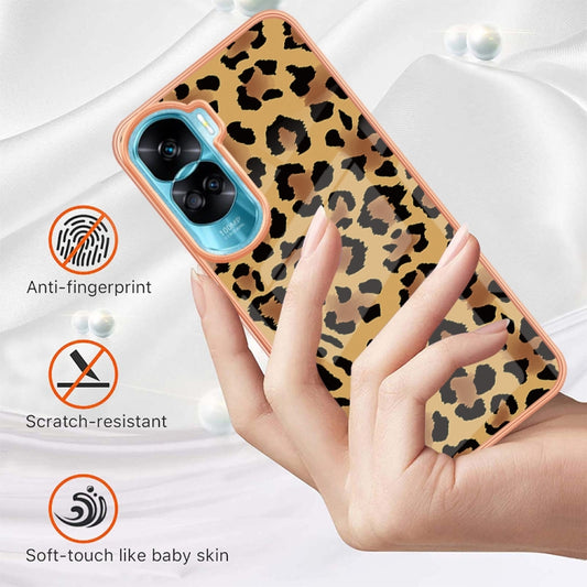 For Honor 90 Lite 5G Electroplating Marble Dual-side IMD Phone Case(Leopard Print) by buy2fix
