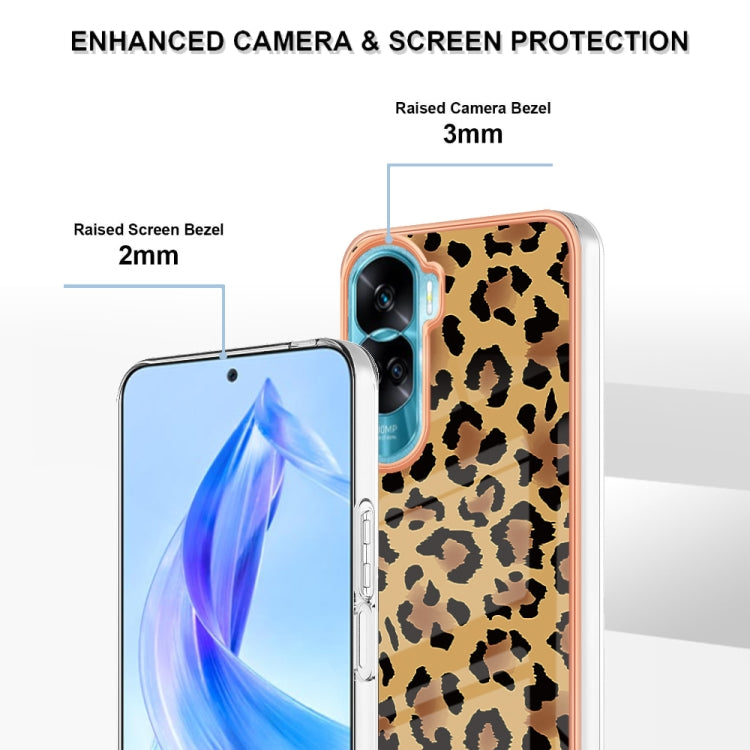 For Honor 90 Lite 5G Electroplating Marble Dual-side IMD Phone Case(Leopard Print) by buy2fix