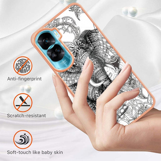 For Honor 90 Lite 5G Electroplating Marble Dual-side IMD Phone Case(Totem Elephant) by buy2fix