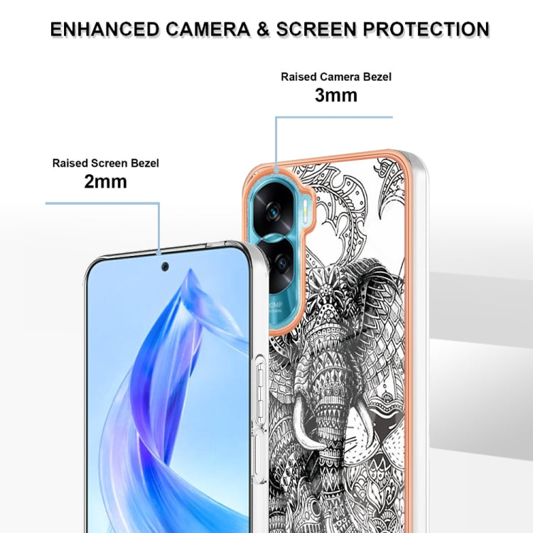 For Honor 90 Lite 5G Electroplating Marble Dual-side IMD Phone Case(Totem Elephant) by buy2fix