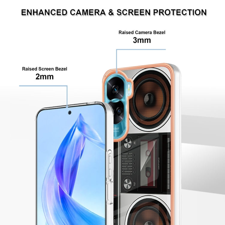 For Honor 90 Lite 5G Electroplating Marble Dual-side IMD Phone Case(Retro Radio) by buy2fix