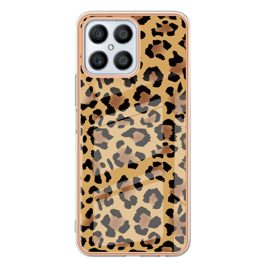 For Honor X8 4G Electroplating Marble Dual-side IMD Phone Case(Leopard Print) by buy2fix