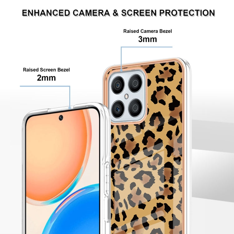 For Honor X8 4G Electroplating Marble Dual-side IMD Phone Case(Leopard Print) by buy2fix