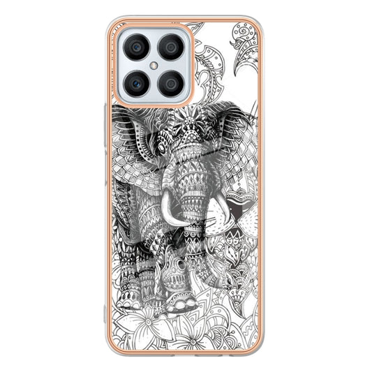 For Honor X8 4G Electroplating Marble Dual-side IMD Phone Case(Totem Elephant) by buy2fix