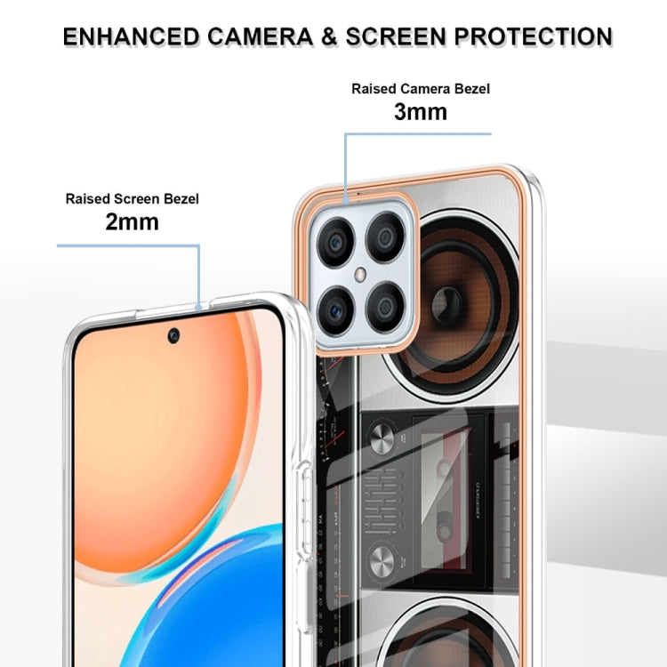 For Honor X8 4G Electroplating Marble Dual-side IMD Phone Case(Retro Radio) by buy2fix