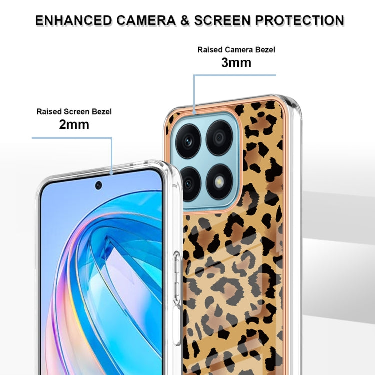 For Honor X8a Electroplating Marble Dual-side IMD Phone Case(Leopard Print) by buy2fix