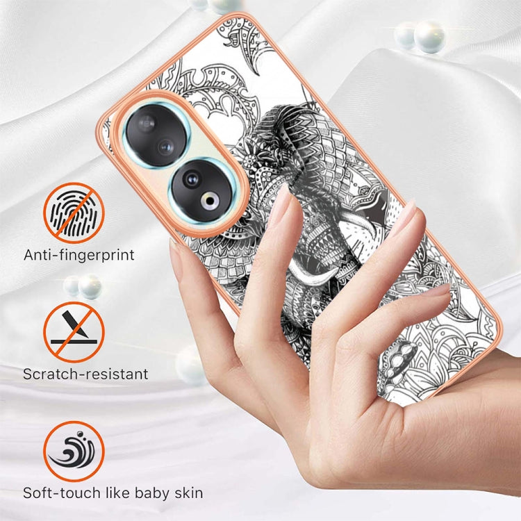 For Honor 90 5G Electroplating Marble Dual-side IMD Phone Case(Totem Elephant) by buy2fix