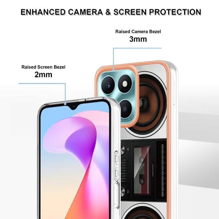 For Honor X6a Electroplating Marble Dual-side IMD Phone Case(Retro Radio) by buy2fix