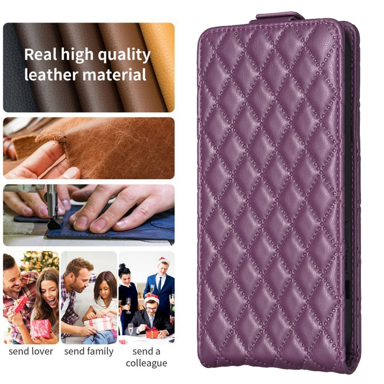 For Redmi Note 12 Pro Global Diamond Lattice Vertical Flip Leather Phone Case(Dark Purple) by buy2fix