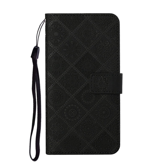 For iPhone 16 Ethnic Style Embossed Pattern Leather Phone Case(Black) by buy2fix