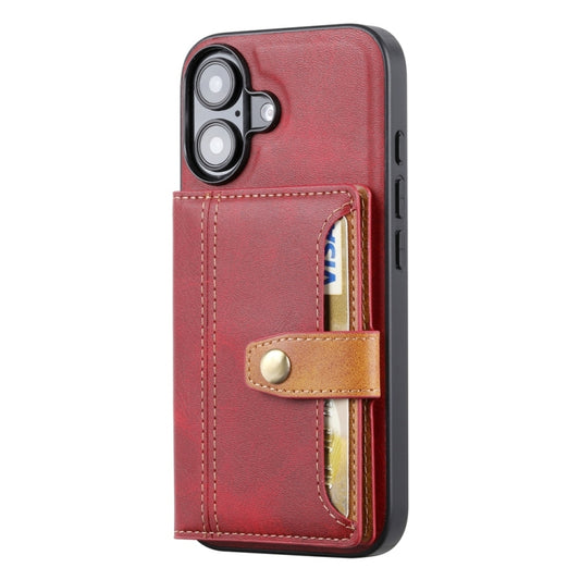 For iPhone 16 Calfskin Card Slot TPU Hybrid PU Phone Case(Red) by buy2fix