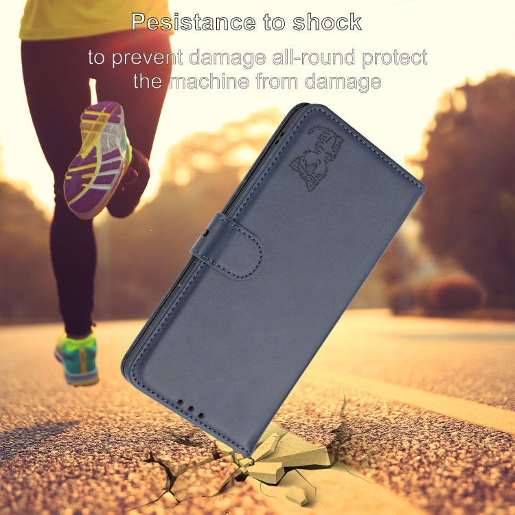 For iPhone 16 Embossed Happy Cat Pattern Flip Leather Phone Case(Blue) by buy2fix